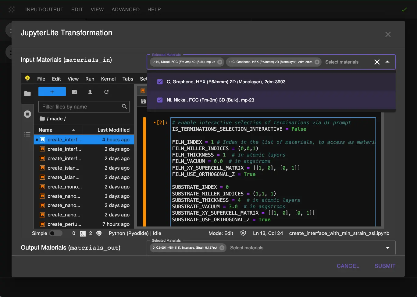 Interface parameters for Gr/Ni(111) Interface Parameters